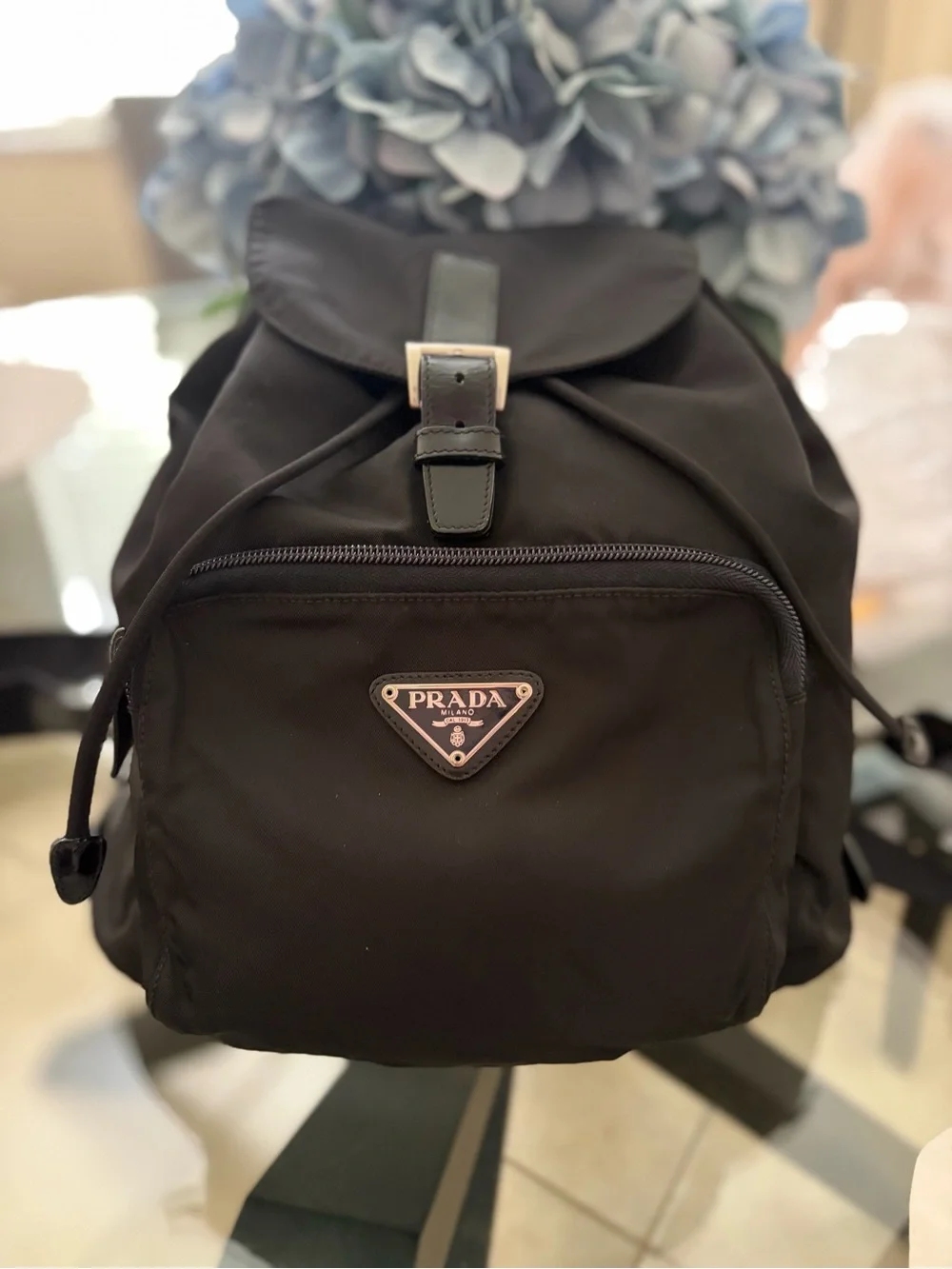 Prada Tessuto Black Nylon Backpack magnet closure